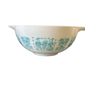 Mezclador vintage Pyrex 20 Amish Butterprint 443 cuenco 2-1/2 cuartos blanco y turquesa - Imagen 1 de 6