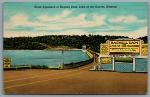 Postcard Lake of the Ozarks MO c1945 South Approach to Bagnell Dam Sign Advert - Picture 1 of 2