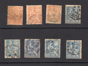 France 1900-01 type Mouchon Typographie un lot de 8 timbres oblitérés /TE3806 - Picture 1 of 1