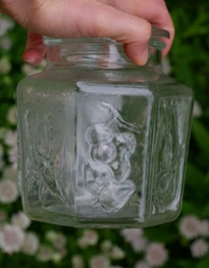 Vintage French Glass Canisters Jar Embossed with Fruit and Vegetables - Picture 1 of 3