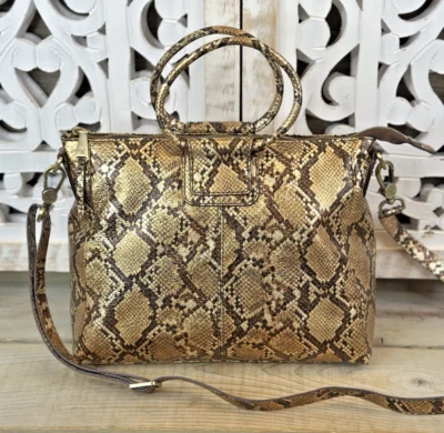 HOBO INTERNATIONAL Sheila Medium Satchel Crossbody Metallic Golden Snake Leather - Image 1 of 4