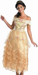 Disney Belle Dress Lic Beauty And The Beast Adult Yellow Satin Costume Dress Lg - Picture 1 of 5