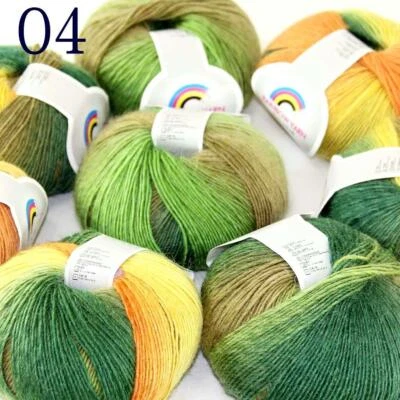 Hot Sale 8BallsX50gr Hand Shawls Rainbow Cashmere Wool Knitting Crochet Yarn 04 - Image 1 of 4