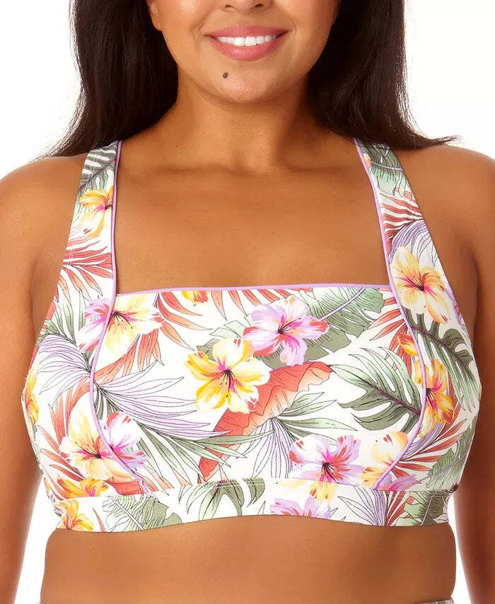 California Sunshine Plus Size Printed Cross-Back Swim Top 2X
