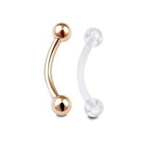 Rose Gold Eyebrow Ring 16G Anodized Curved Barbell & 18G Clear Retainer 8mm 2pcs - Picture 1 of 1