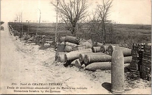Postcard Stores Train Forsaken By The Germans Munitions Shells Dirt Road WWI - Picture 1 of 3