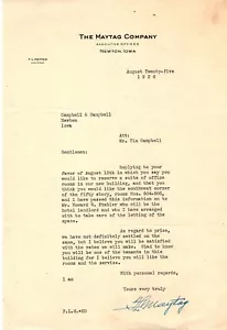 Fred Maytag Hand Signed Maytag Company Letterhead August 25 1926 - Picture 1 of 1