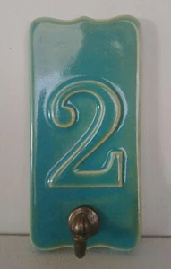 Decorative Ceramic Wall handing hook 6"  With The Number 2 On Front. - Picture 1 of 2