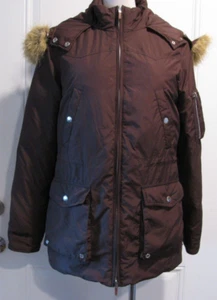 Lauren Ralph Lauren Brown Down Filled Faux Fur Collar Hooded Parka Coat Small - Picture 1 of 6