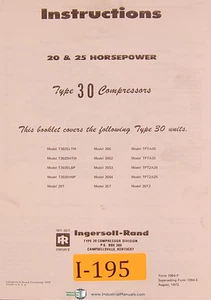Ingersoll Rand Type 30, 20 & 25hp, Air Compressor, Instruct & Maintenance Manual - Picture 1 of 3