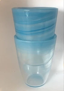Set Of 2 Handblown Blue Swirl Design Glass Tumblers Juice Glass - Picture 1 of 8
