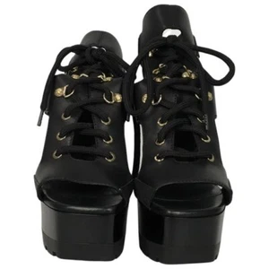 Versace Women's Platform High Heel Sandals Black Medusa Vitello Sz 38 - Picture 1 of 9