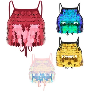 Womens Tank Vest Belly Dance Womens Top Sparkle Dance Cami Dancewear Shirts - Picture 1 of 39