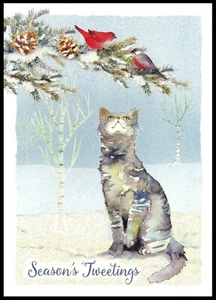 Grußkarte - Vogel Katze - Weihnachten - 1063 - Bild 1 von 2