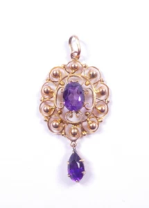 Colgante antiguo amatista oro rosa 9 quilates colgante victoriano - Imagen 1 de 6