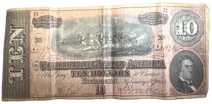 BILLETE DE 10 DÓLARES DE LOS ESTADOS CONFEDERADOS DE AMÉRICA DE 1864 T-68 MUY BIEN CIRCULADO - Imagen 1 de 2