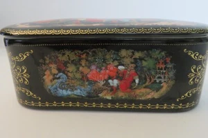 1990 Porcelain Lacquer Hand Painted Jewelry Box Signed USSR/Russian Vintage - Picture 1 of 8