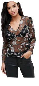Asos Petite Lace Embroidery Peplum Top Uk Size 4 Preloved Perfect Condition - Picture 1 of 4