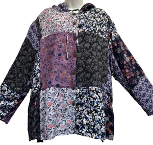 Nwt SACRED THREADS hippy pocket patch rayon fleeced hooded JACKET COAT TOP L - Picture 1 of 8