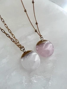 Gemstone Charm Necklace Rose Quartz Necklace Crystal Necklace Gold Necklace Gift - Picture 1 of 5