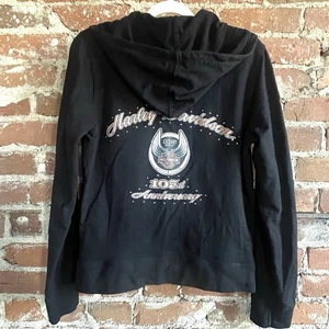 Harley Davidson Zip Hoodie Damen L schwarz 105th Anniversary Strass Bling - Bild 1 von 15