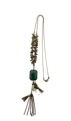 Premier Designs Phoenix Green Rectangle Stone Tassel Y-Drop Pendant Necklace 30" - Image 1 of 4