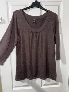 Ann Taylor Sweater Womens XL Brown 3/4 Sleeve Pullover Scoop Neck Soft Casual - Picture 1 of 6