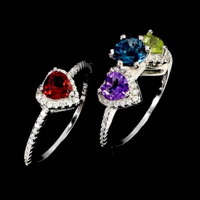 925 Sterlingsilber Ring Rund London Blauer Topas Peridot No USA Einfuhr Gebühren - Bild 1 von 4