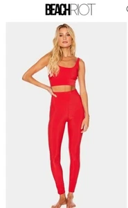 Beach Riot Ayla Red Ribbed Leggings High-rise Full Length Sport Run Track USA - Picture 1 of 11