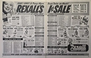 Venta de centavos de farmacias Rexall compra el doble de anuncio impreso vintage 1950 - Imagen 1 de 6