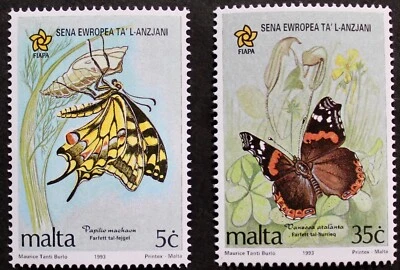 Европейский год пожилых людей, бабочки марки, 1993, Мальта, Sg ссылка: 949 и 950 - Изображение 1 из 2