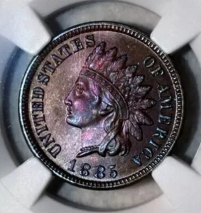 1885 Indian Head Cent NGC PF 66 PROOF Beautiful Natural Toned Color PURPLE RED - Picture 1 of 4