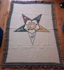 Order Of The Eastern Star OES Tapestry Throw Blanket 44" X 62" Fringed - Picture 1 of 6