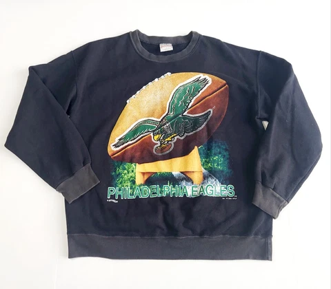 Vtg Nutmeg Philadelphia Eagles Crewneck Sweatshirt Large Black 1995 Graphic Mens Cover