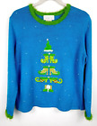 Mandal Bay Womans Sz M Ugly Christmas Sweater Blue Green Beaded Elf Shoe Tree