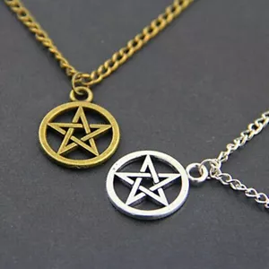 Pendant Necklace Pentagram Wicca Chain Necklace Jewelry Pagan SILVER GOLD BRONZE - Picture 1 of 7