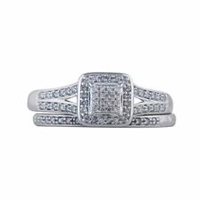0.25Ct Round Real Diamond Bridal Ring Set Sterling Silver