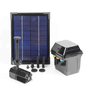 Day/Night Solar Panel POND WATER Fountain Feature PUMP W/ Battery LED Light 310L - Picture 1 of 10