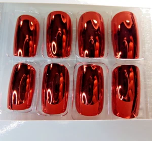 Beautiful Nails Shiny Red Mirror Chrome glue on or Tabs Medium - Picture 1 of 4
