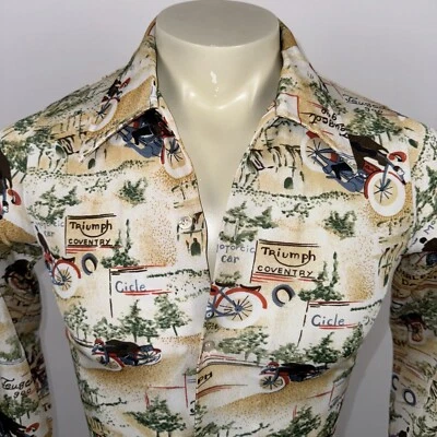 Camisa Disco De Colección Años 60 70 Harley Davidson Triumph Motocicleta Nylon Mod Nik Para Hombres XS Foto 1 de 4