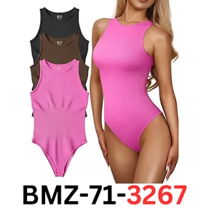 OQQ Women's 3 Piece Sexy Ribbed One Piece Sleeveless Halter Neck Bodysuits Small - Picture 1 of 6