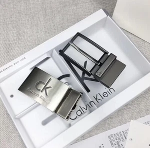 Calvin Klein Cintura Uomo Reversibile Vera Pelle Doppia Fibbia Confezione Regalo - Foto 1 di 4