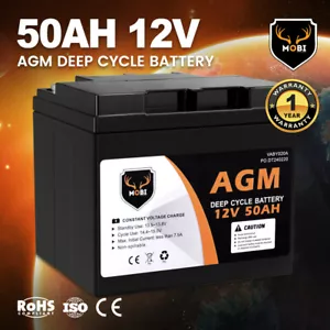 MOBI 50AH 12V AGM Battery Deep Cycle Mobility Scooter Golf Cart Camping Volt - Picture 1 of 11