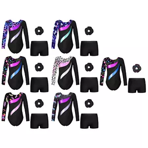Kids Girls Bodysuit And Boyshorts Round Neckline Dance Outfit Tumbling Practice - Picture 1 of 51