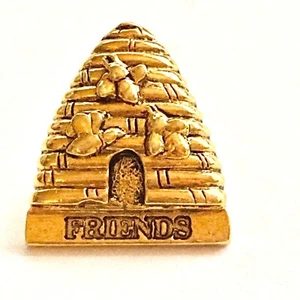 Vintage Dicksons Bee Hive FRIENDS Lapel Pin Brooch Tie Tac Gold Tone Plated - Picture 1 of 8