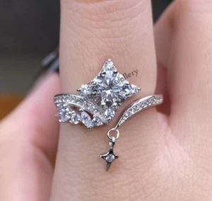Women's Band Ring Silver 3Ct Round Cut Simulated Diamond 14K White Gold Plated - Picture 1 of 8
