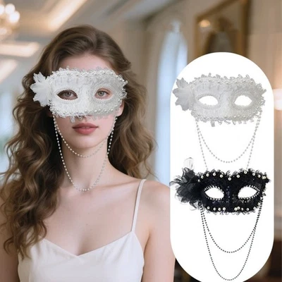 Elegant Party Masks Cosplay Costume Mask Pearl Lace Half Mask For Halloween - Image 1 of 4