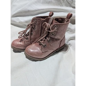 OLD NAVY Toddler Girls Glitter lace up Boots Sz 8 Combat Pink Sparkle Zipper - Picture 1 of 6