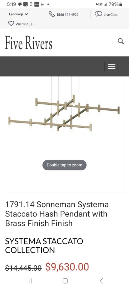 Sonneman 1790.14 Systema Staccato Hash 5x5 吊坠浅色黄铜 9k 美元 — 第 1/3 张图片