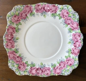 Rose Of Sharon Royal Standard Handled Square Cake Plate 8.75" x  8.25" Scalloped - Picture 1 of 7